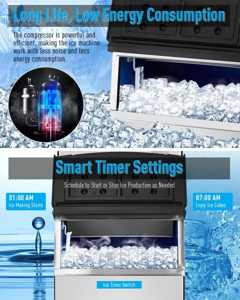 EastVita Commercial Ice Maker Machine, 550LBS Stainless Steel Under Counter Ice Machine with 300LBS Ice Storage Capacity, Self Cleaning,Ice Cube for Bar/Cafe/Restaurant