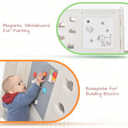5-in-1 Toddler Climber Basketball Hoop Set Kids, Montessori Climbing Toys for Baby, Playground Climber Playset with Tunnel, Climber, Whiteboard,Toy Building Block Baseplates, Gift for Boys Girls, Gray