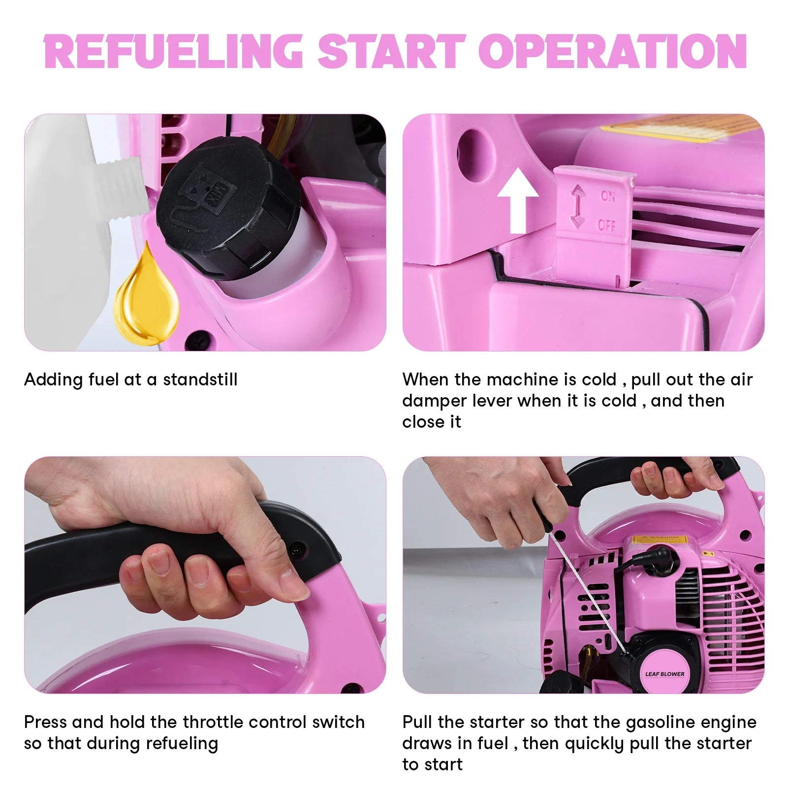 AQMD 26cc Handheld Leaf Blower, Gas Powered Snow Blower, 2-Stroke Handheld Gas Blower, Powerful Clearing Blower for Lawn Care, Snow Blowing & Yard Cleaning (EB260-Pink)