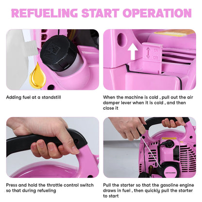 AQMD 26cc Handheld Leaf Blower, Gas Powered Snow Blower, 2-Stroke Handheld Gas Blower, Powerful Clearing Blower for Lawn Care, Snow Blowing & Yard Cleaning (EB260-Pink)