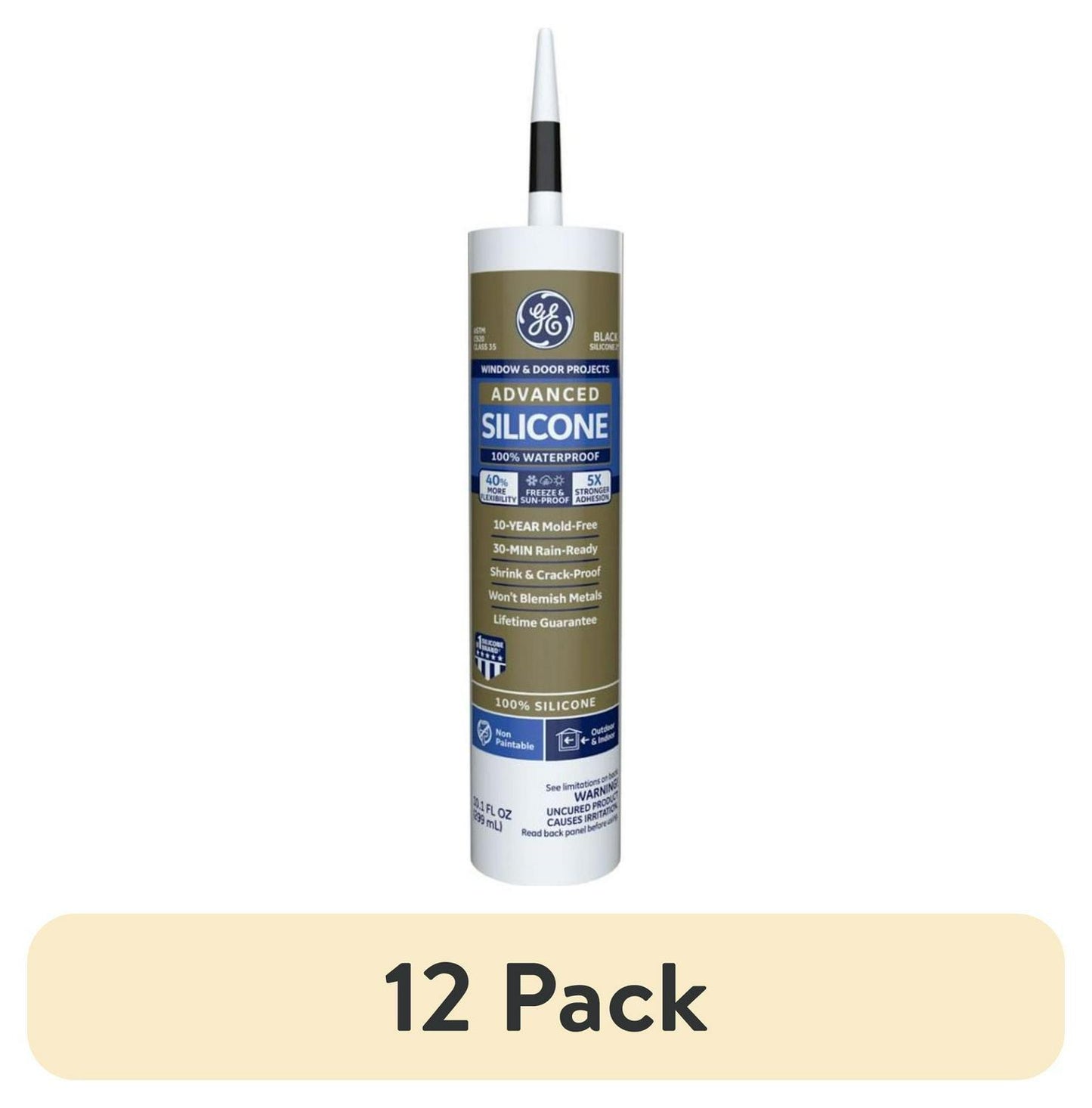 (12 pack) GE Advanced Silicone Window &amp; Door Sealant. Pack of 1. Black 10.1 fl oz Cartridge