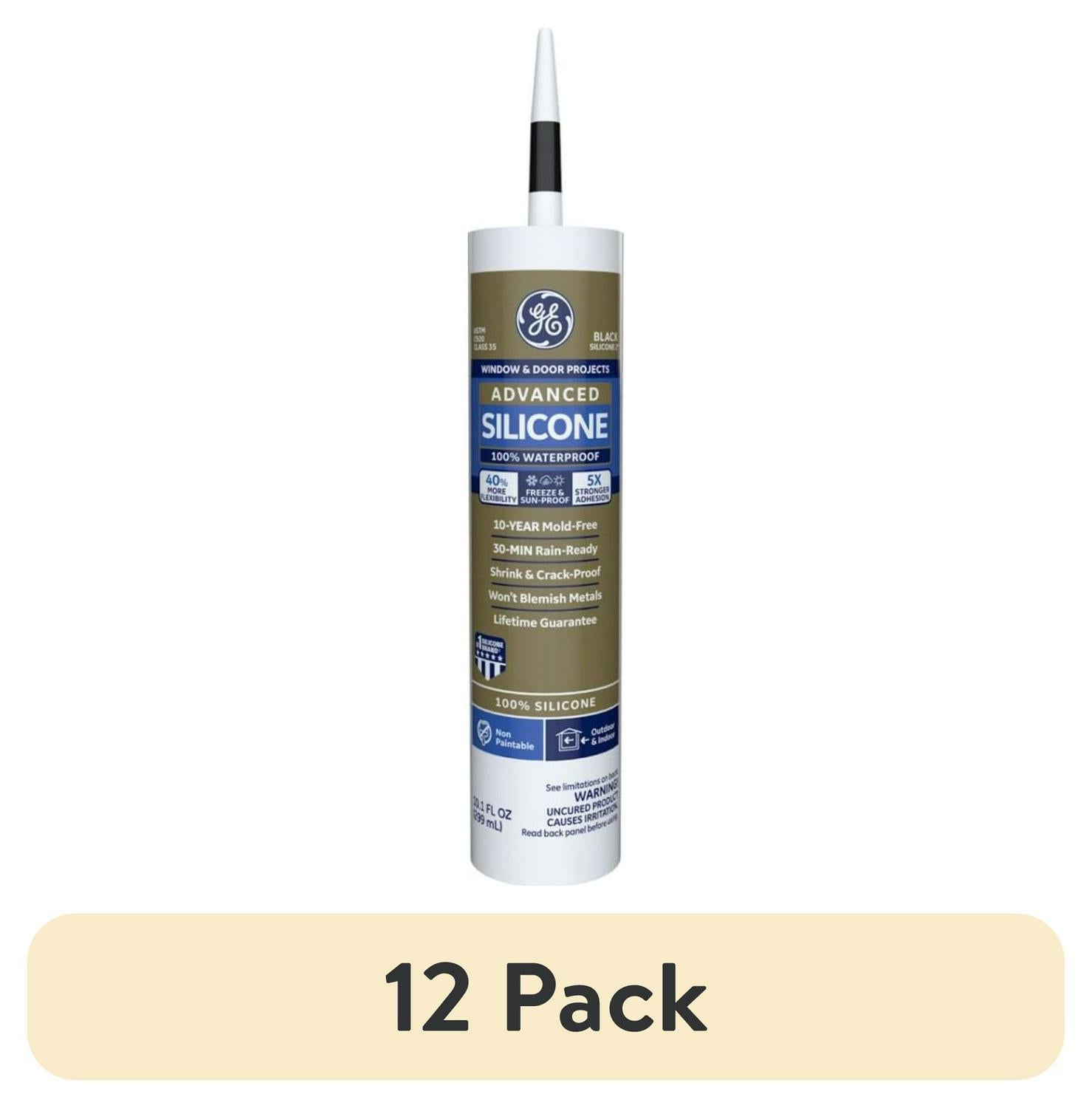 (12 pack) GE Advanced Silicone Window &amp; Door Sealant. Pack of 1. Black 10.1 fl oz Cartridge