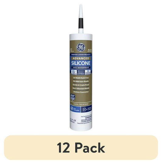 (12 pack) GE Advanced Silicone Window &amp; Door Sealant. Pack of 1. Black 10.1 fl oz Cartridge