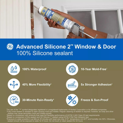 (12 pack) GE Advanced Silicone Window &amp; Door Sealant. Pack of 1. Black 10.1 fl oz Cartridge