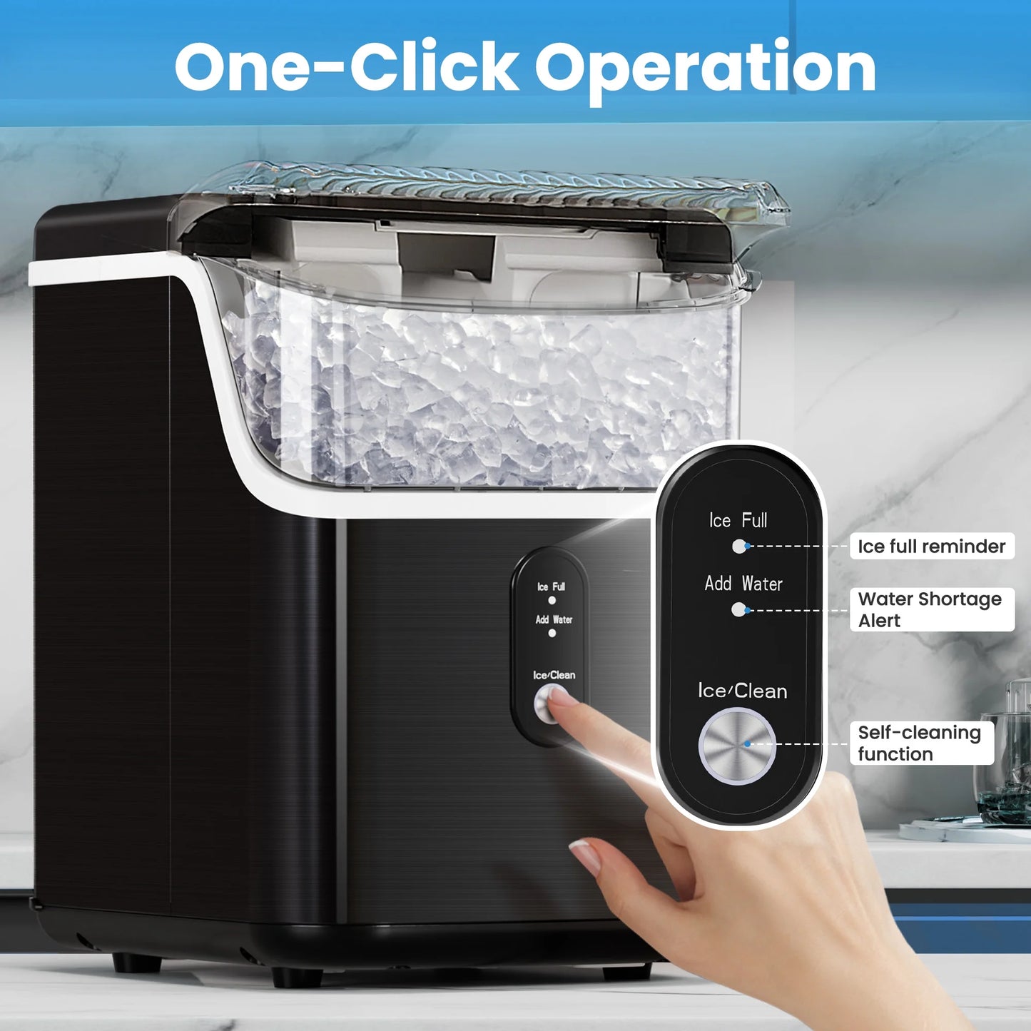 Auseo Nugget Ice Maker Countertop, Pebble Ice Maker Machine with 35lbs/24H Soft Ice, Self-Cleaning, for Home/Kitchen/Office (Black)