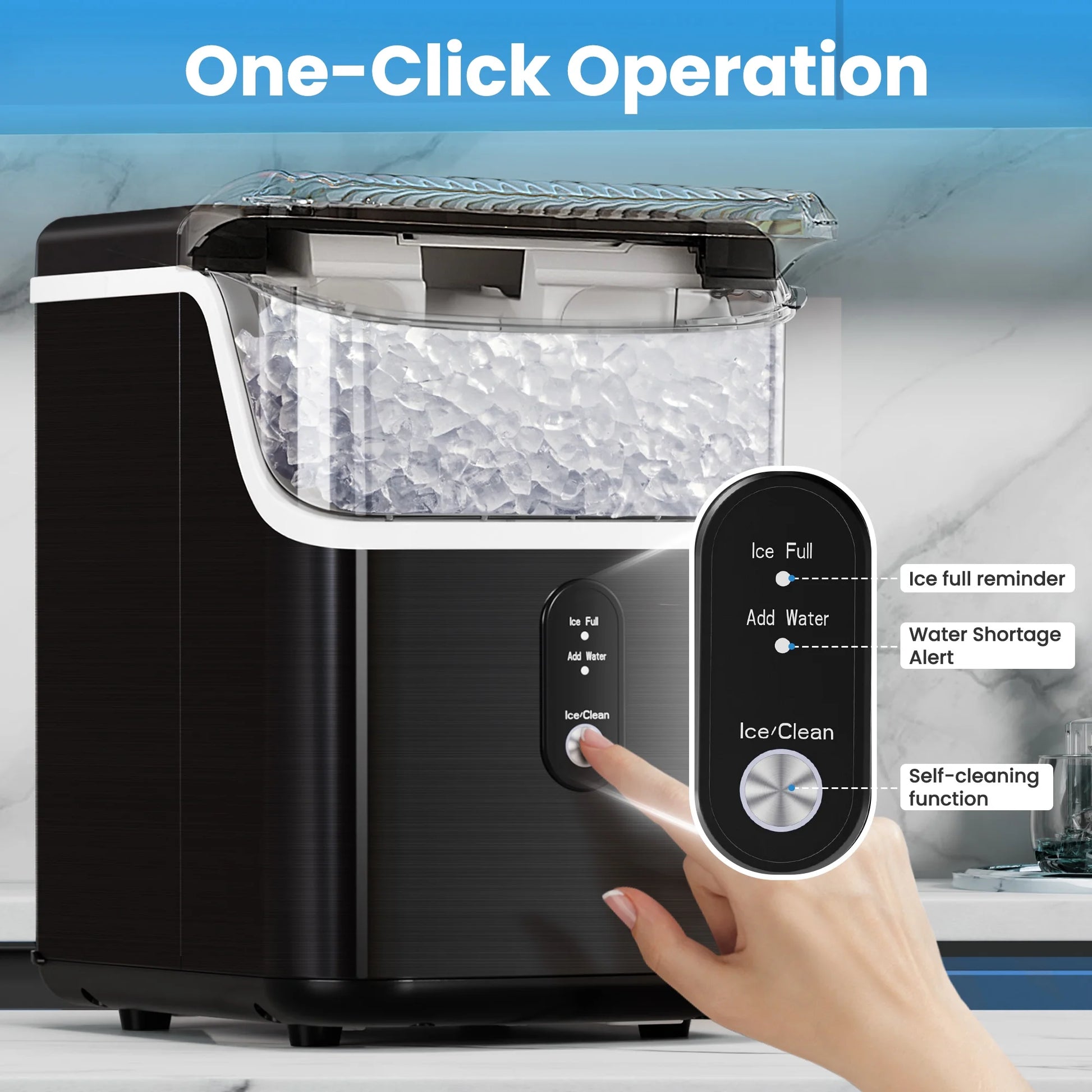 Auseo Nugget Ice Maker Countertop, Pebble Ice Maker Machine with 35lbs/24H Soft Ice, Self-Cleaning, for Home/Kitchen/Office (Black)