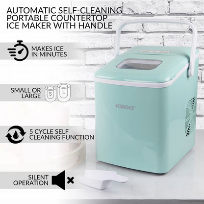 Igloo Handled Automatic Ice Machine Self Cleaning Countertop Ice Maker with Scoop, Aqua