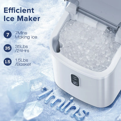 Electactic Nugget Ice Maker Countertop, 35lbs/24H, Self-Cleaning, Pebble Portable Ice Machine with Handle (White)