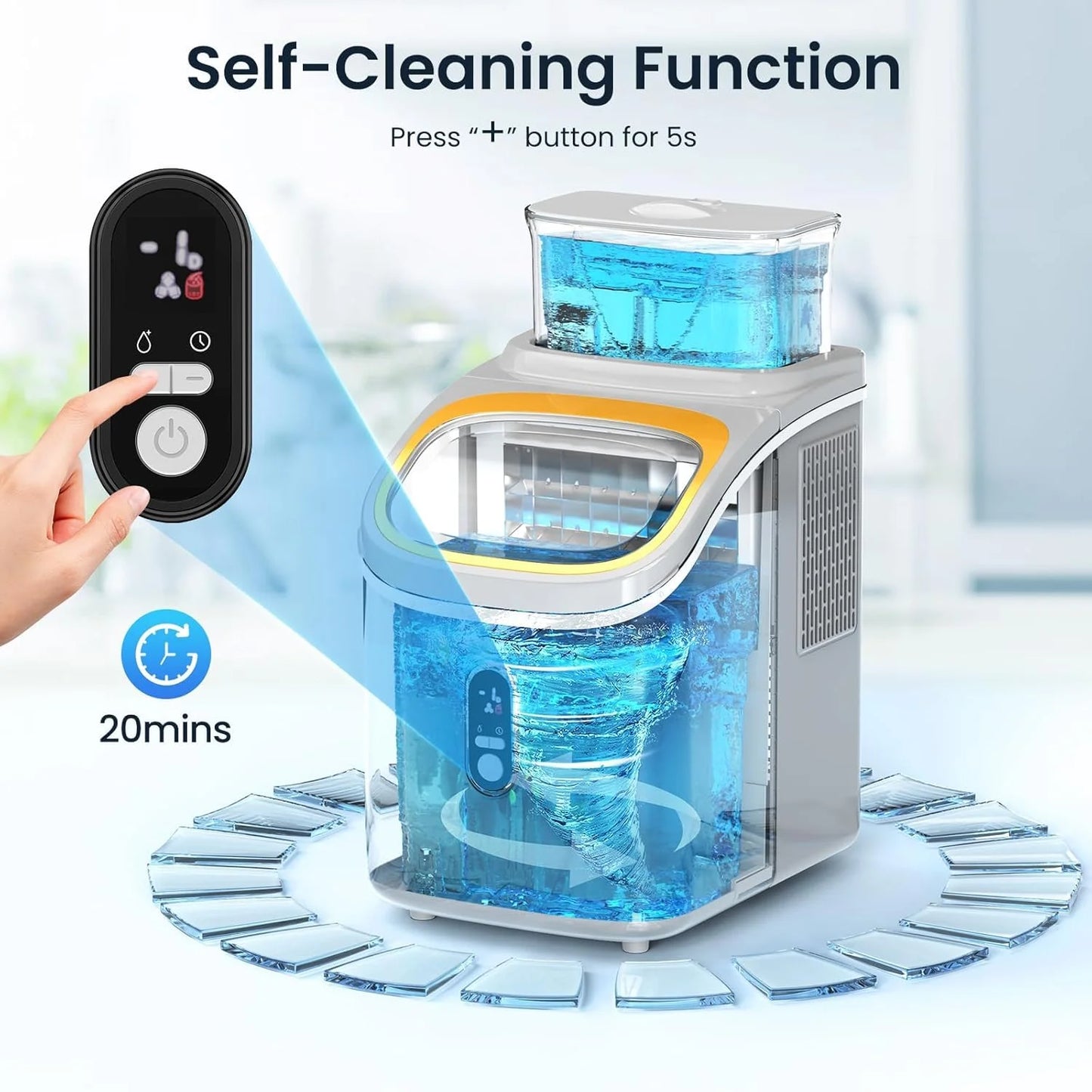 Auseo 45lbs/24H Ice Maker Countertop, 1.5+0.5L Large Water Tank, Cube Ice, Self-Cleaning, 24H Timer, Customizable Ice Making Time, Black
