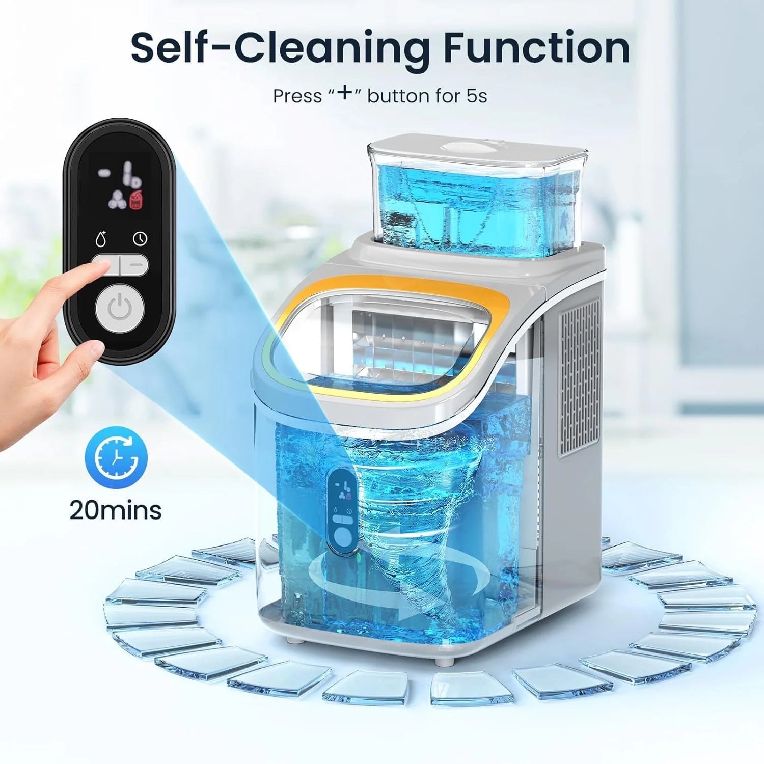 Auseo 45lbs/24H Ice Maker Countertop, 1.5+0.5L Large Water Tank, Cube Ice, Self-Cleaning, 24H Timer, Customizable Ice Making Time, Black