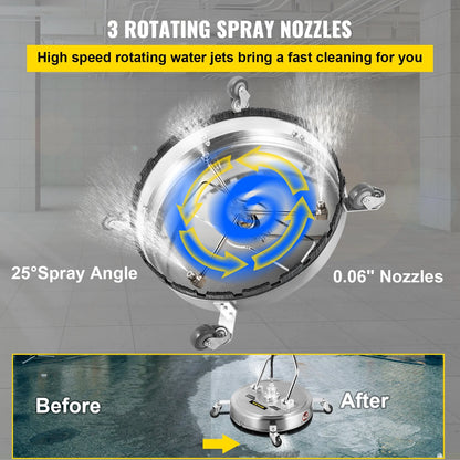 VEVOR 21" Surface Cleaner Pressure Flat Surface Cleaning 4000 PSI Max Working Pressure Flat Surface Cleaner Stainless Steel Rotating Surface Cleaner with 3 Nozzle Front Spray Bar