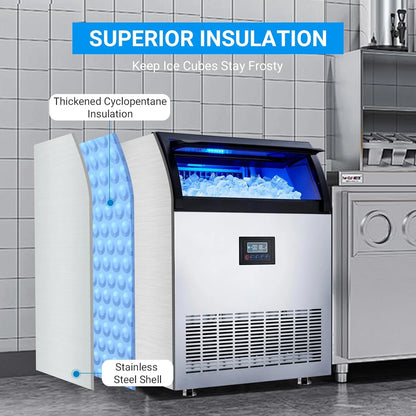 Heavy-Duty Commercial Ice Maker, 265 lbs/24H Production with 55 lbs Storage Capacity - Stainless Steel Under-Counter Ice Machine with Self-Cleaning Function and LCD Panel