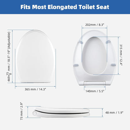 Elongated Toilet Seat with Softclose Cover, One-Click to Quick Release, Easy Installation & Cleaning, Compatible with TOTO/Gerber/Kohler, Non-Slip Toilet Bumpers, White