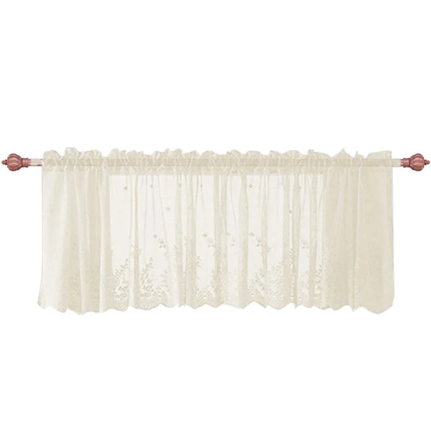 Howarmer Beige Sheer Valance 54 x 35 Inch Embroidered Lace Valance Curtains Living Room Bedroom Rod Pocket Voile Drapes, Elegant Home Decor Window Treatments, 1 Panel