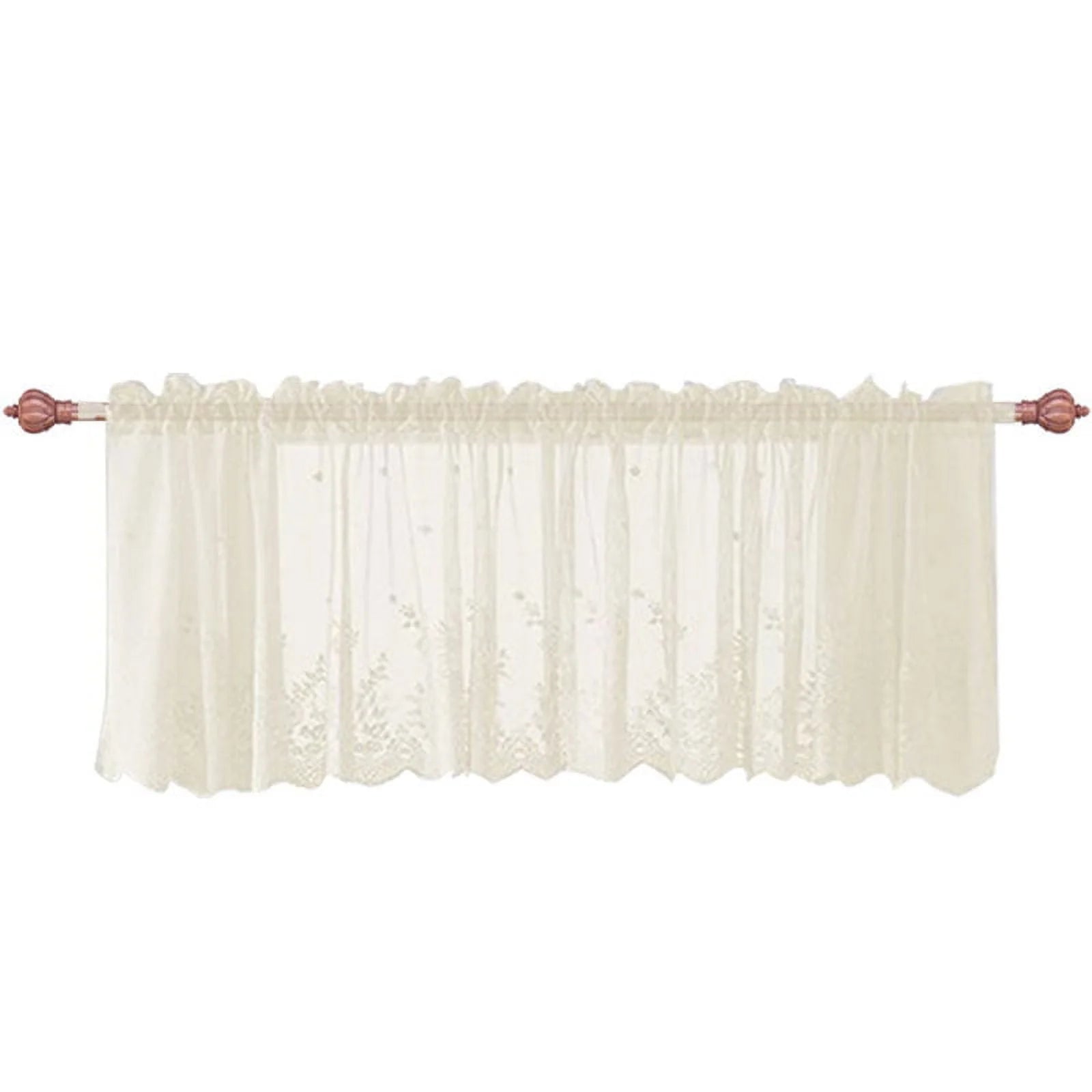 Howarmer Beige Sheer Valance 54 x 35 Inch Embroidered Lace Valance Curtains Living Room Bedroom Rod Pocket Voile Drapes, Elegant Home Decor Window Treatments, 1 Panel