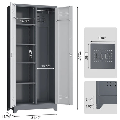Marcree Broom Closet Storage Cabinet,Cleaning Supply Storage Cabinet,Metal Cleaning Closet Cabinet with Adjustable Shelves for Laundry Room Basement