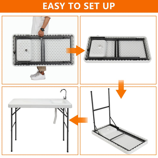 Ktaxon Portable Folding Table Fish Fillet Hunting Cleaning Cutting Camping Picnic with Sink Faucet
