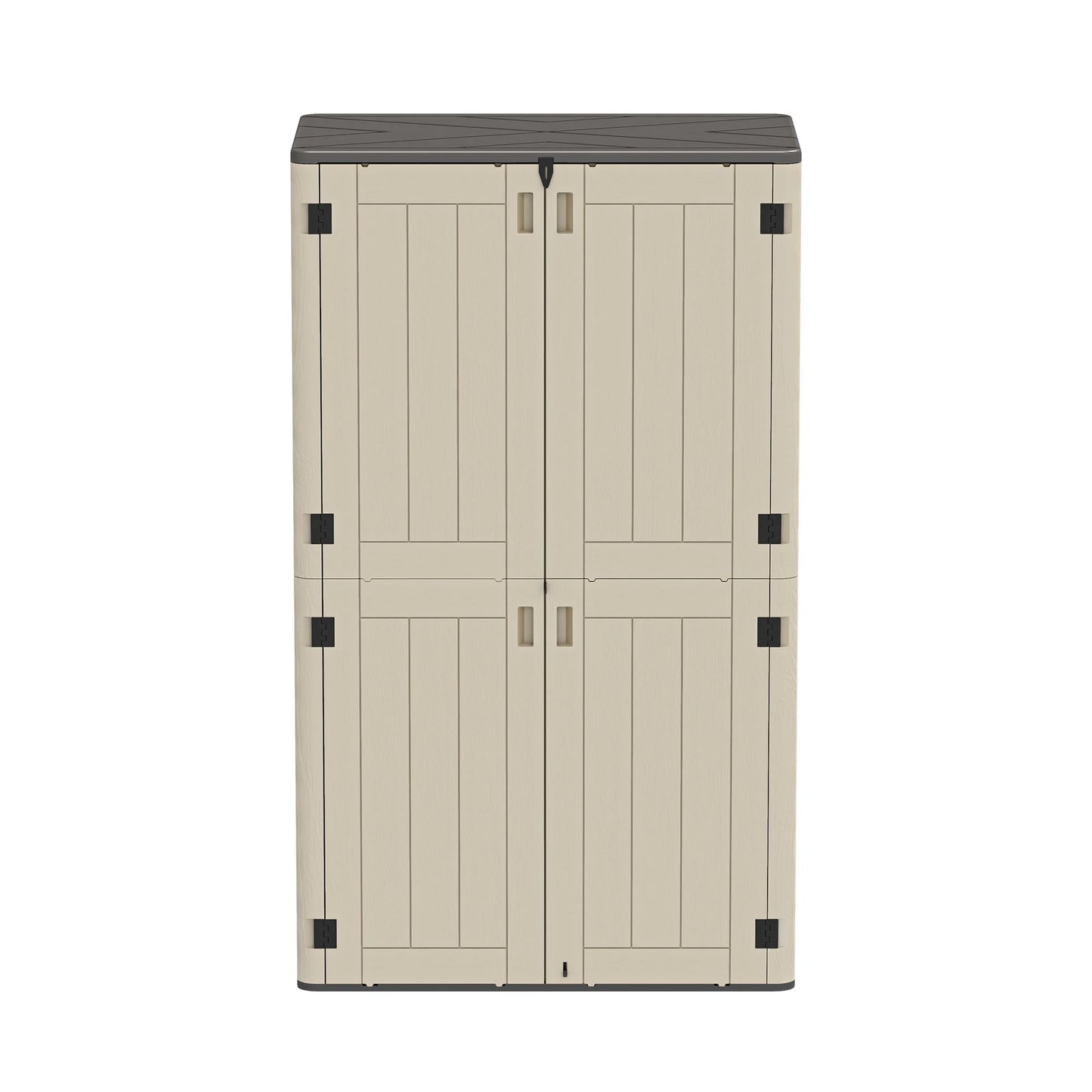 Wooflex 6.7 ft Tall Garage Cabinet with Lockable Double Doors, Resin Storage for Cleaning Supplies, Vacuums, Portable Household Organizer, Woodgrain Brown