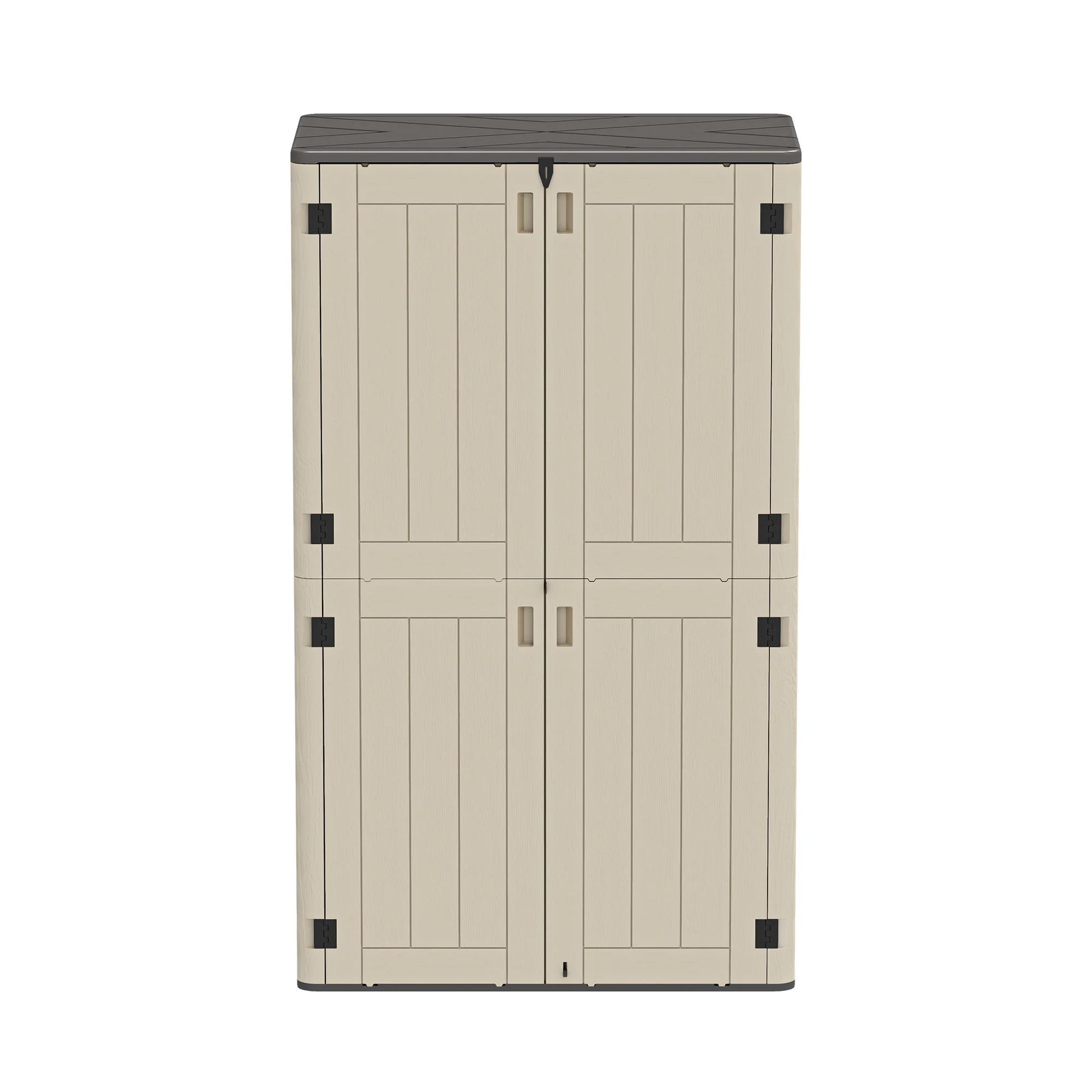 Wooflex 6.7 ft Tall Garage Cabinet with Lockable Double Doors, Resin Storage for Cleaning Supplies, Vacuums, Portable Household Organizer, Woodgrain Brown