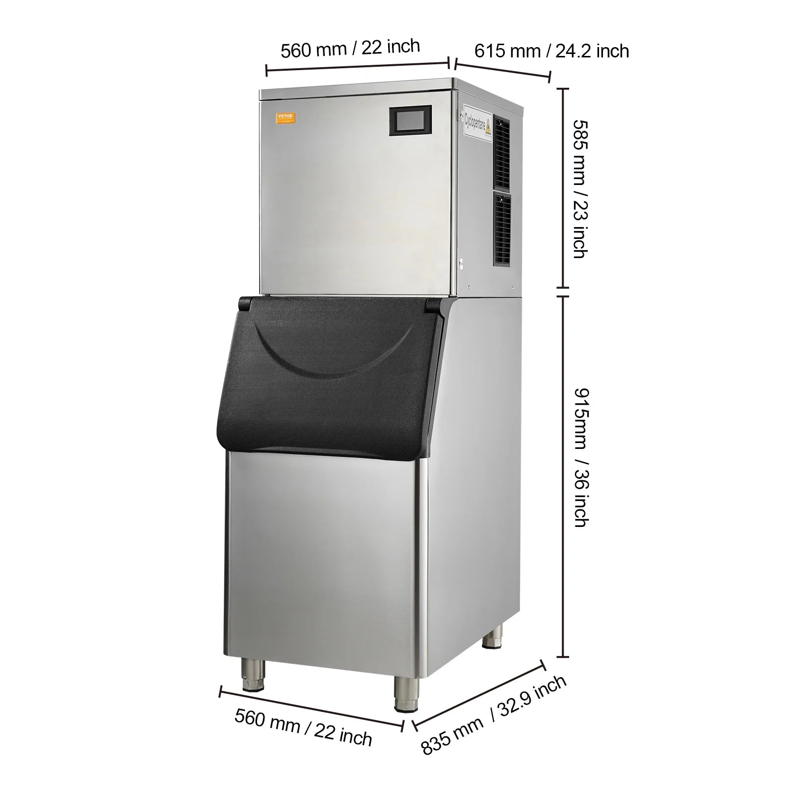 BENTISM Commercial Ice Maker 360LBS/24H & 330.7LBS Storage Bin Auto Self-Cleaning