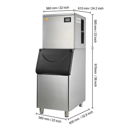 BENTISM Commercial Ice Maker 360LBS/24H & 330.7LBS Storage Bin Auto Self-Cleaning