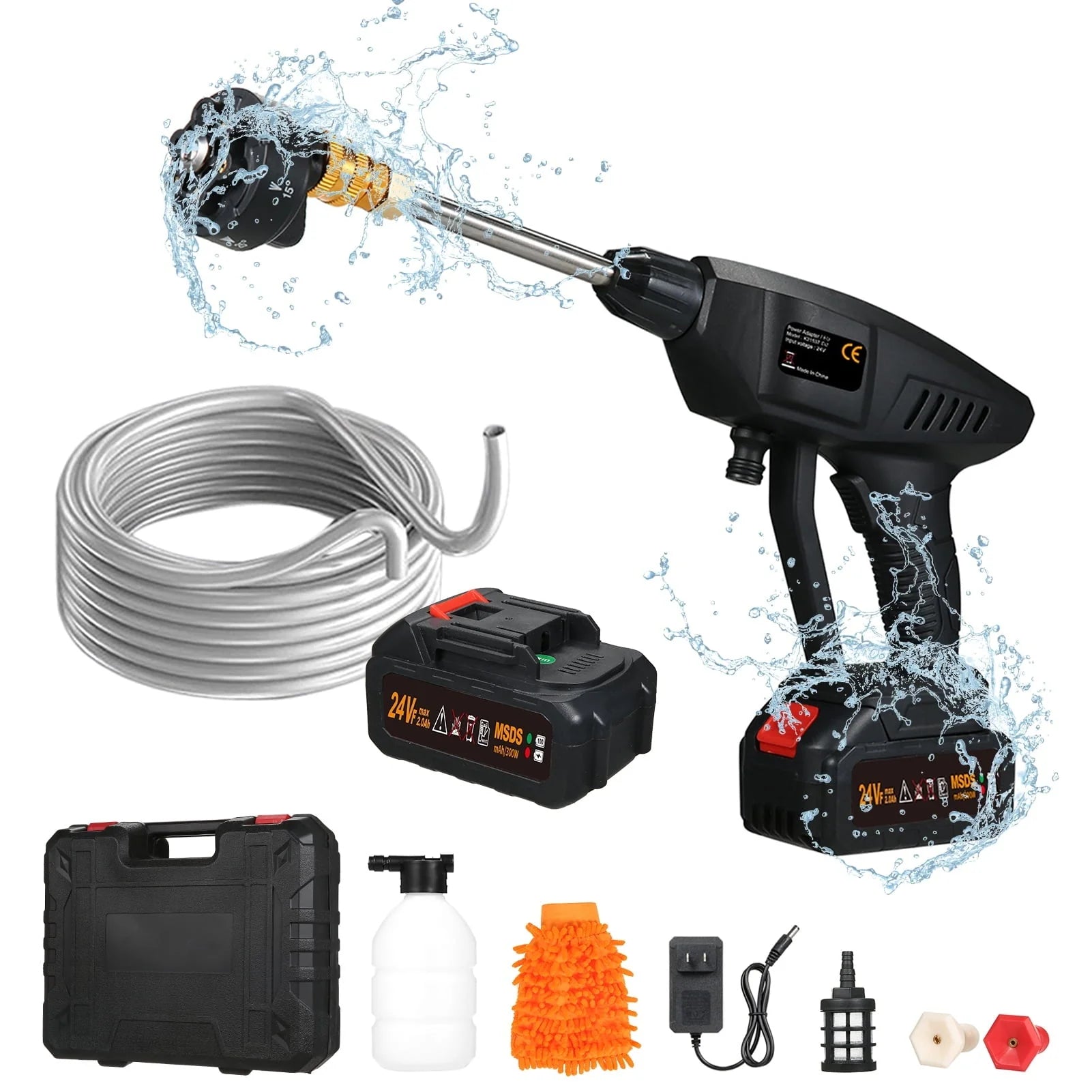 Eccomum 6-in 1 Spray Cordless Power Washer 60Bar 300W High Power Washer Machine with Rechargeable Battery for Car Fence Floor Cleaning Watering