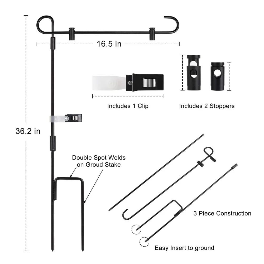 SHARE&CARE Garden Flag Stand, Garden Flag Pole Holder with one Tiger Clip and two Spring Stoppers for Garden and Home Decoration 12 x 18 Inches without flag