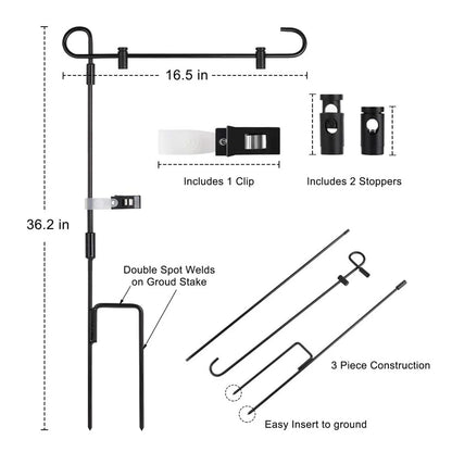 SHARE&CARE Garden Flag Stand, Garden Flag Pole Holder with one Tiger Clip and two Spring Stoppers for Garden and Home Decoration 12 x 18 Inches without flag