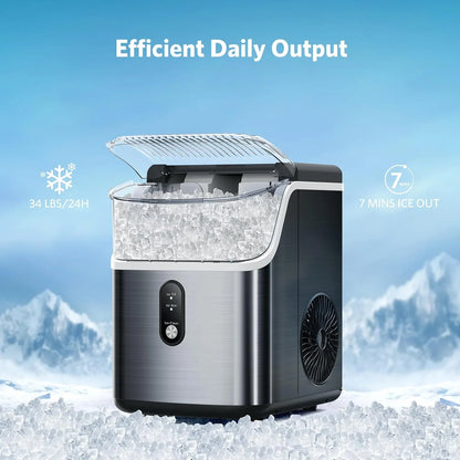 Havato Nugget Ice Makers Countertop ,35Lbs/Day, Portable Ice Machine Soft Chewable Pellet Ice with Auto-Cleaning Function for Kitchen, Office, Home,Silver
