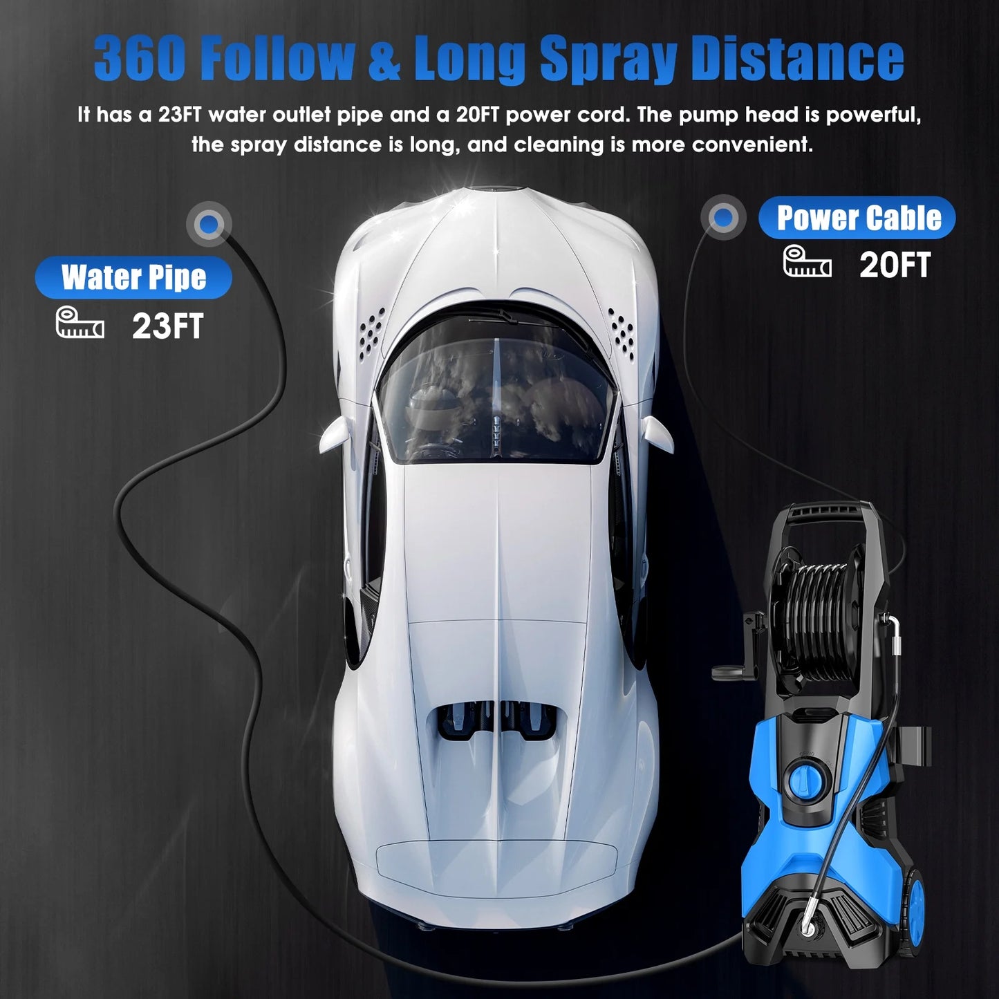 HONGGE Electric High Pressure Washer Machine 3500PSI at 2.6 GPM 110V Cold, Ideal for Cleaning Decks