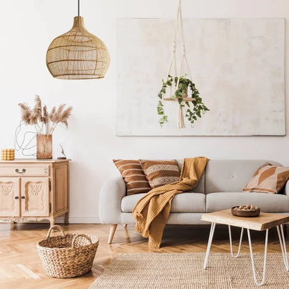 Arturesthome Boho Home Decor Kitchen Island Rattan Bamboo Pendant Light Basket Weave Linear Chandelier
