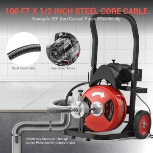 Drain Cleaner Machine 75Ftx1/2Inch,450W Portable Drain Cleaning Machine with 6 Cutters,Gloves,Portable Electric Drain Auger Cleaner for 2" to 4" Pipes