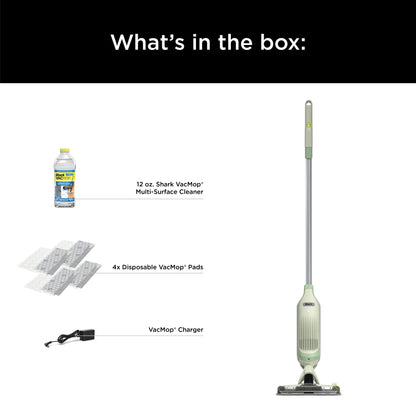 Shark VACMOP Cordless Hard Floor Cleaner, Vacuum and Spray Mop, Powerful Suction, Lightweight, LED Headlights, Includes 4 Disposable Pads, 12oz Multi-surface Cleaning Solution, Lime Green, VM252GN