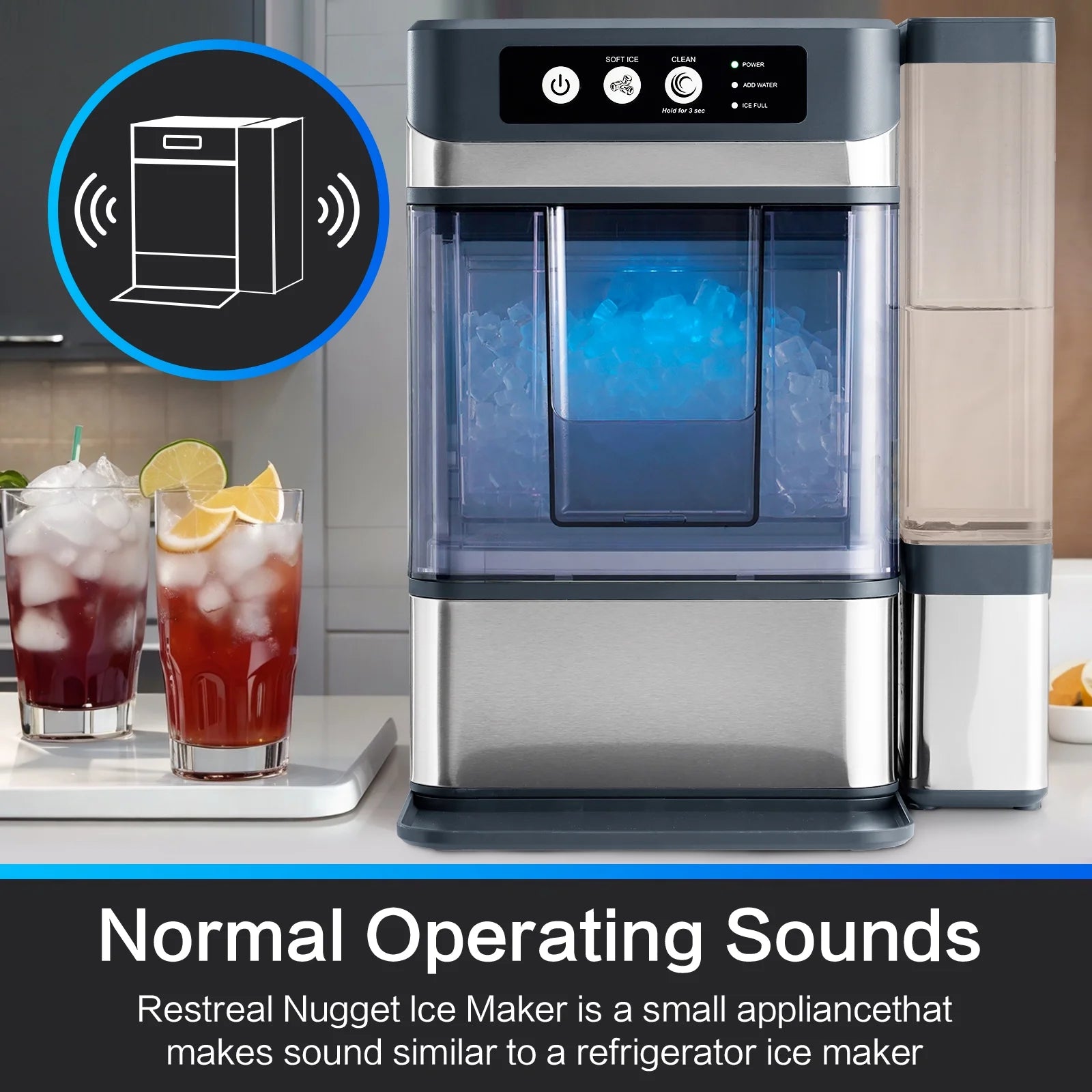 TEKAMON Nugget Ice Maker Countertop, 41lbs/24H, Soft Chewable Pellet Touchscreen Ice Maker with Self-Cleaning Function for Kitchens, Offices, Home