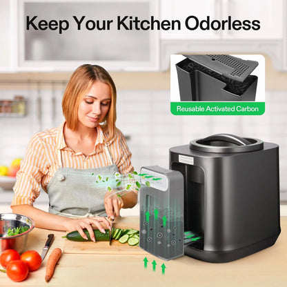 VIVOSUN 4L Electric Composter for Kitchen Indoor, Smart Compost Machine for Countertop, Odorless/Auto-Cleaning/3 Modes/Intelligent LED Display, Mill Composter Kitchen Bin Food Recycler, Black