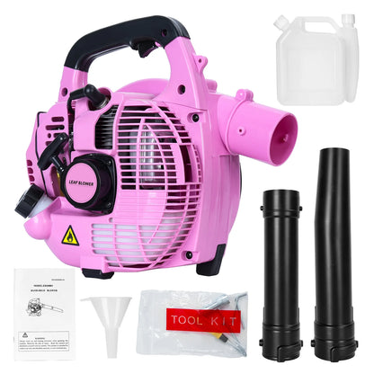 AQMD 26cc Handheld Leaf Blower, Gas Powered Snow Blower, 2-Stroke Handheld Gas Blower, Powerful Clearing Blower for Lawn Care, Snow Blowing & Yard Cleaning (EB260-Pink)
