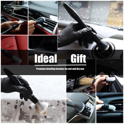 Duety 3pcs Car Detailing Brushes Set Soft Auto Detailing Brush Kit Interchangeable Different Sized Car Detail Cleaning Tool Reusable Car Detailing Brush for Car Interior Exterior Wheels