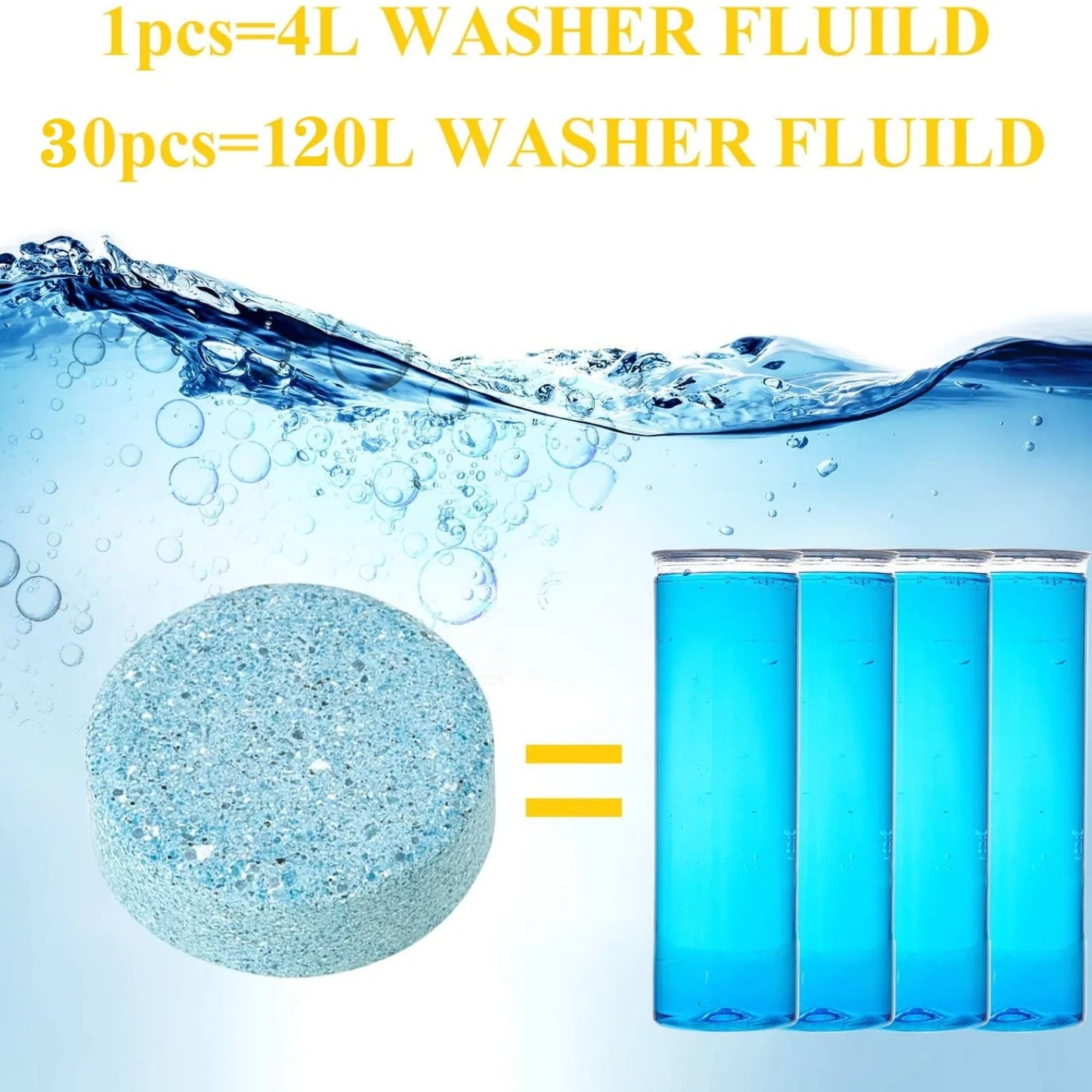 30 Pieces Car Effervescent Washer, Multifunctional Car Windshield Glass Concentrated Clean Washer Tablets, Glass Solid Wiper Cleaning Tablets for Car Kitchen Window
