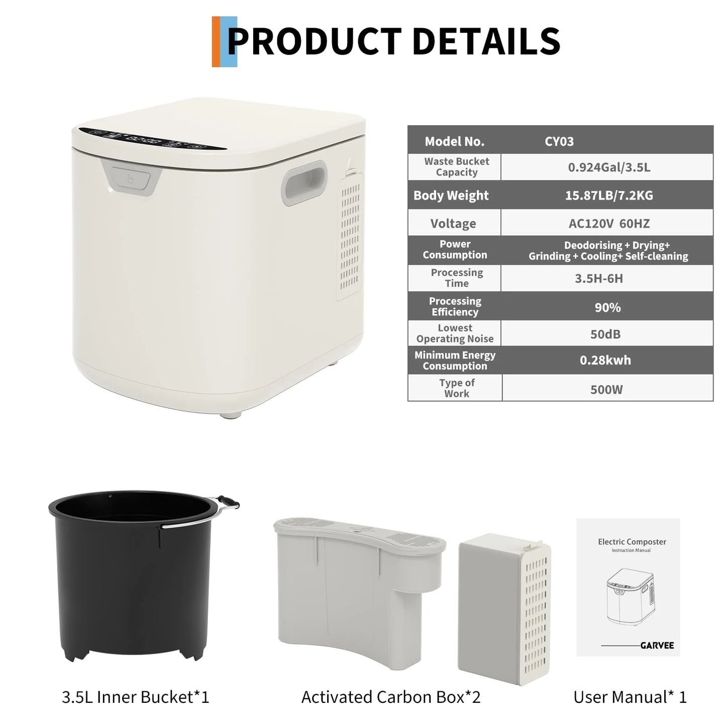 Danolapsi 3.5L Electric Kitchen Composter Smart Odorless Compost Bin Auto-Cleaning,Countertop Food Waste Composting Machine -Fast 4-6H Food Waste to Fertilizer Conversion for Outdoor Use