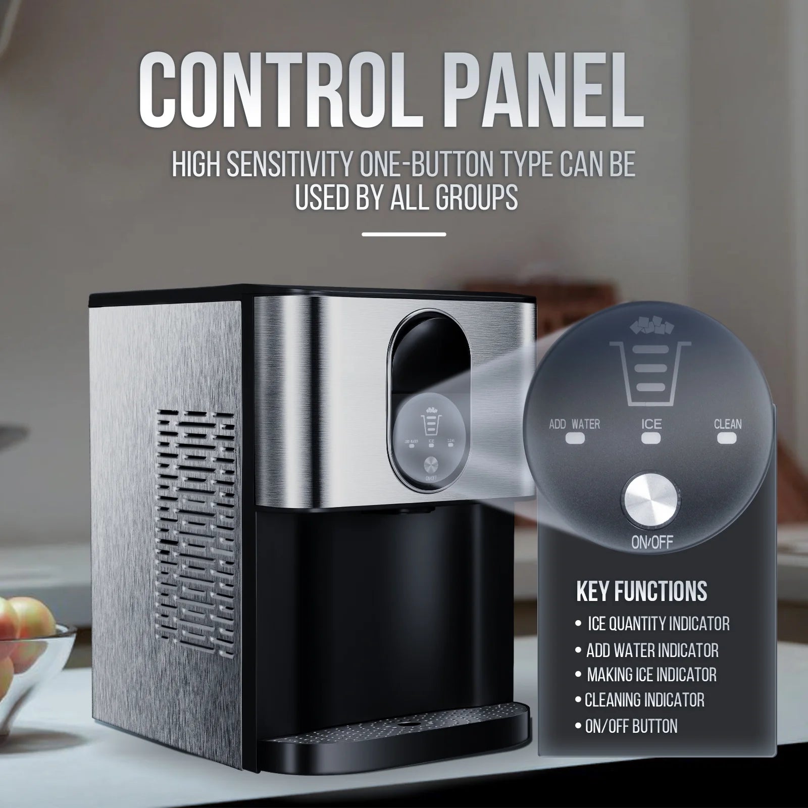 Auseo Ice Maker Countertop with Soft Chewable Ice, 44 Lbs/24H, Self-Cleaning, One-Click Operation for Home/Party(Black)
