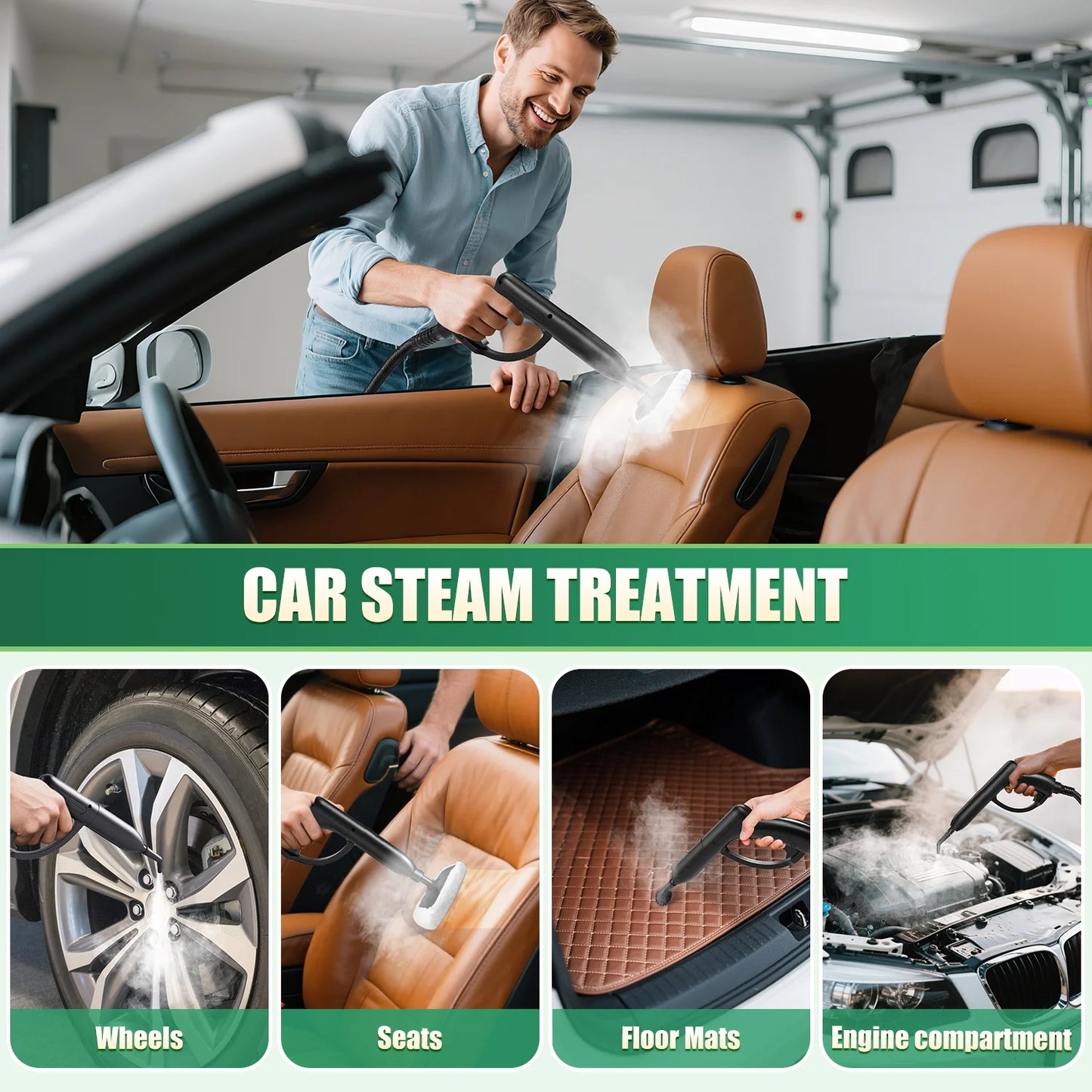 Loheer Steam Cleaner, 1500W Multipurpose Steamer for Cleaning with 15 Accessories, 2L Tank, Child Lock, Chemical-Free Cleaning, Steam Mop for Home, Car, and Furniture