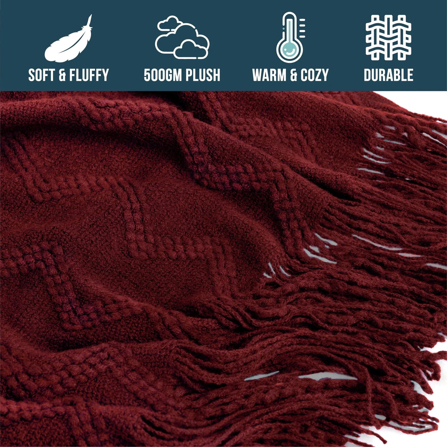 PAVILIA Maroon Red Knit Throw Blanket Couch, Soft Knitted Boho Farmhouse Home Decor Woven Throw, Cozy Decorative Afghan Bed Sofa, Outdoor Summer Fall Gift Lightweight, Burgundy Wine Cranberry, 50x60