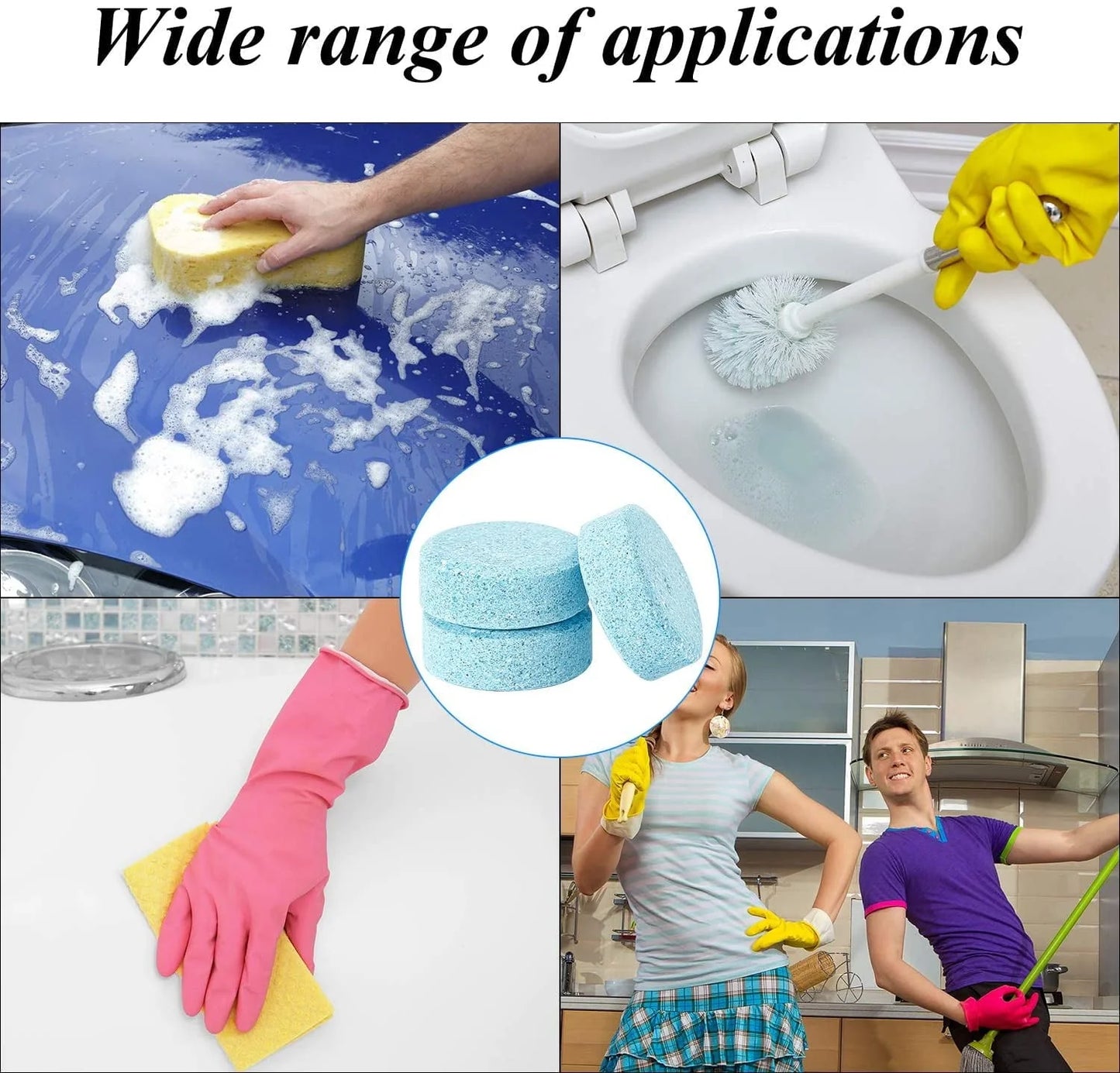 60 Pcs Car Windshield Glass Concentrated Clean Washer Tablets, Multifunctional Effervescent Spray Cleaner Cleaning Tool, Window Cleaner