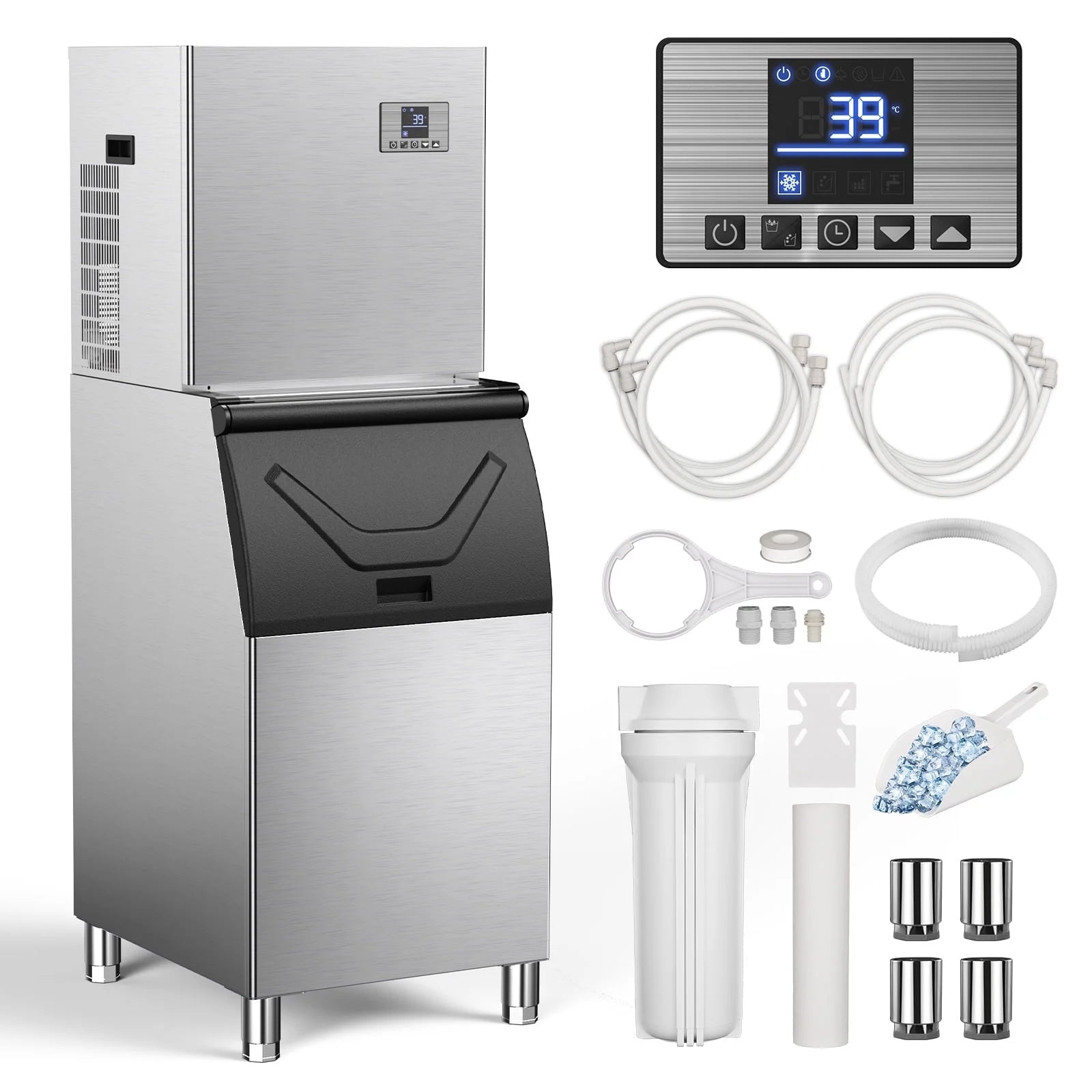 QAUSOU Commercial Ice Maker Machine Large Capacity 360 LBS 600 LBS/24H with Self Cleaning Function