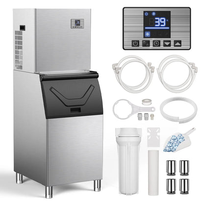 QAUSOU Commercial Ice Maker Machine Large Capacity 360 LBS 600 LBS/24H with Self Cleaning Function