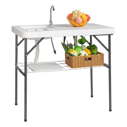 Ktaxon Portable Folding Table Fish Fillet Hunting Cleaning Cutting Camping Picnic with Sink Faucet