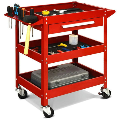 Spaco Rolling Tool Cart Mechanic Cabinet Storage ToolBox Organizer with Drawer-Black, Utility Cart on Wheels for Warehouse Garage Cleaning Office