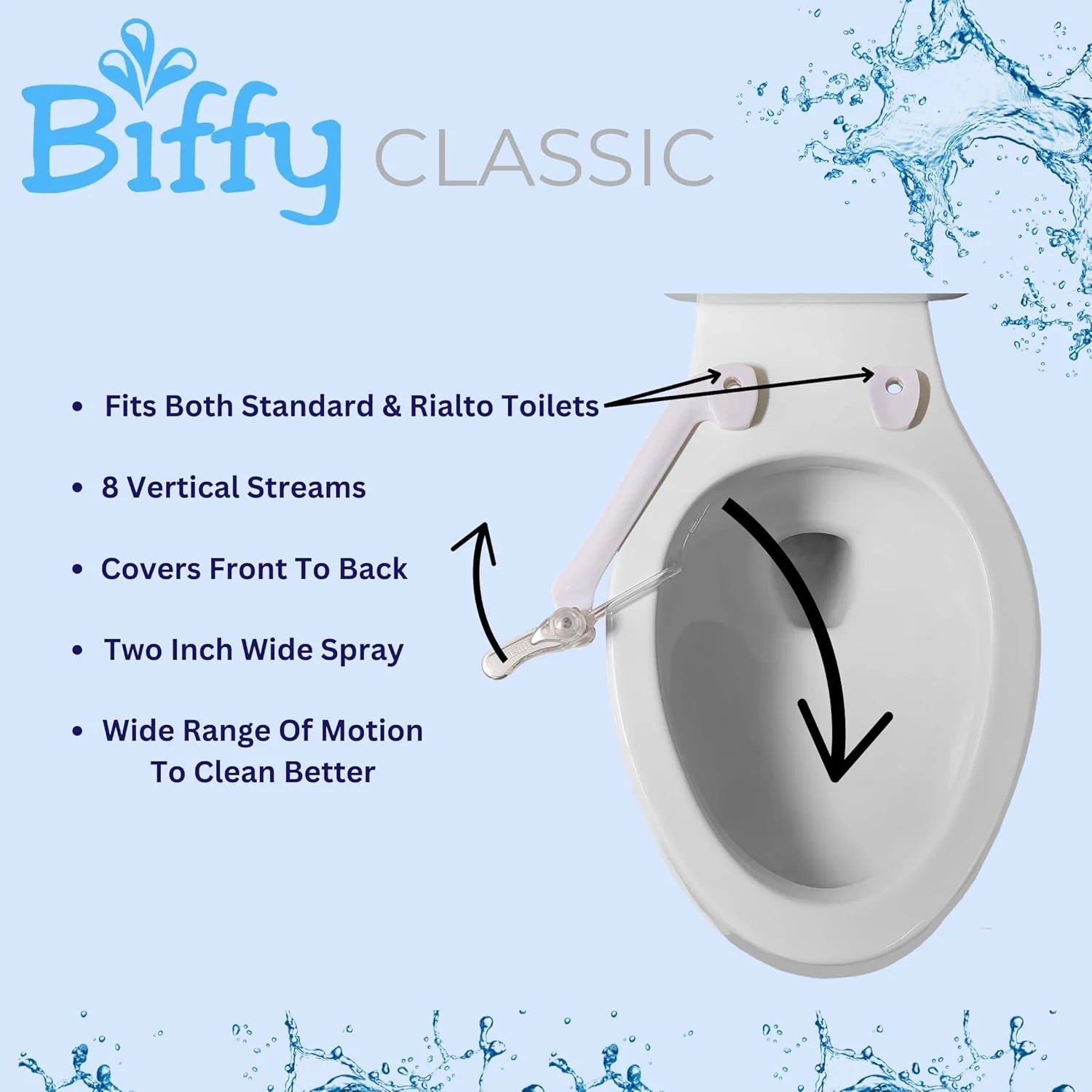 Classic (Universal) Bidet Attachment: Clinically Tested, Improved Hygiene, Self-Cleaning 8-Stream Nozzle, Non-Electric, Adjustable Water Pressure, Easy Install (Universal Classic)