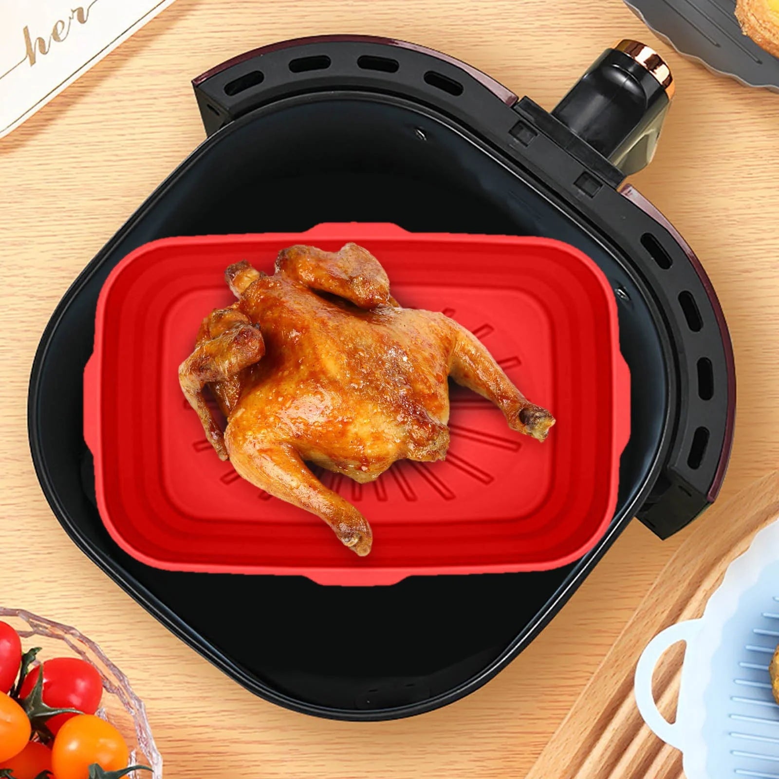 Baking Mat,Foldable Air Fryer Air Fryer Silicone Pot No More Cleaning Basket After Using The Air Fryer -7.7Inch