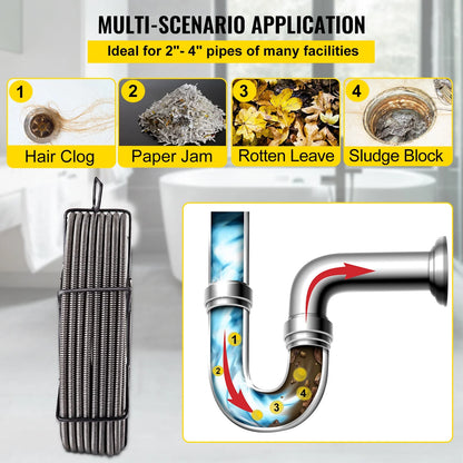 SKYSHALO Drain Cleaning Cable 100 Feet x 1/2 Inch Solid Core Cable Sewer Cable Drain Auger Cable Cleaner Snake Clog Pipe Drain Cleaning Cable Sewer Drain Auger Snake Pipe